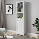 HAOYYE Modern Up And Down Bathroom Cabinet With 2 Doors 1 Drawer And 1 Shelf, Space-Saving Household Storage Bookcase, White Finish, Durable And Stylish For Bathroom Organization
